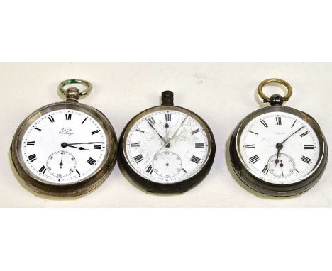 KAY'S CHALLENGE; a silver cased pocket watch, with white enamel dial set with subsidiary dial, set with Roman numerals, toget