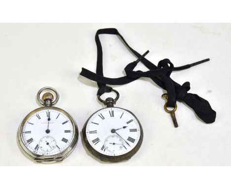 A hallmarked silver cased open face pocket watch, with white enamel dial with subsidiary dial set with Roman numerals, togeth