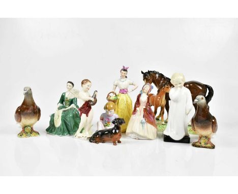 A mixed collection of Beswick, Royal Doulton and Staffordshire figures, to include ‘Paisley Shawl’ HN938, ‘A Lady from Willia