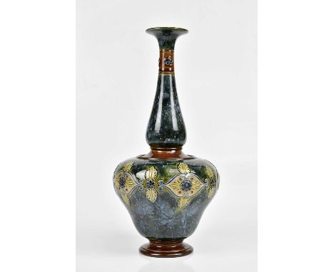 ROYAL DOULTON; a large Artware vase of bulbous form with elongated neck, relief decorated, with stylised floral detail, heigh