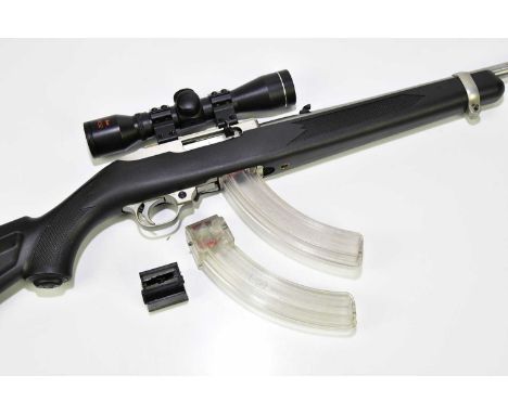  ***SECTION 1 FIREARMS LICENCE REQUIRED***RUGER; a .22 LR self-loading rifle, the stainless 18" barrel threaded for moderator