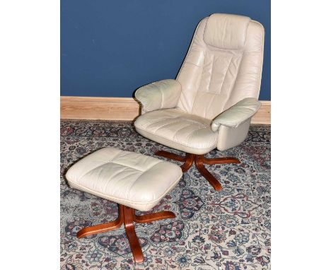 A cream leather Model Team chair and stool.