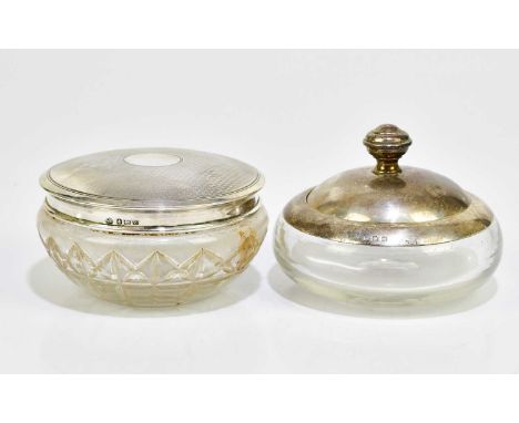 MAPPIN &amp; WEBB; a George VI silver lidded glass trinket jar, stamped Birmingham 1946, together with a further cut glass an