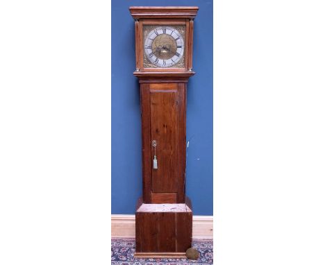 CORRIE, LANGHOLM; a 19th century pitch pine cased thirty hour country longcase clock, the square brass dial signed Corrie, La