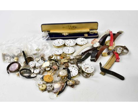 A small group of watch parts, mainly faces and movements, to include Rotary, Accurist, Bulova, Majex, Burnex, etc.