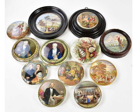 F.R PRATT; a collection of twelve Prattware pot lids to include shells, Crystal Palace Exhibition, the late Duke of Wellingto