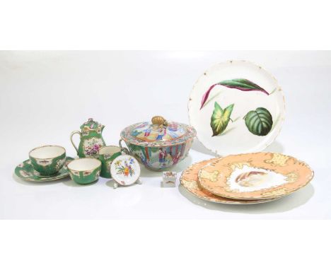 A late 19th century five piece part service comprising sparrow beak jug and cover, a tea bowl, a tea cup, a side plate and a 
