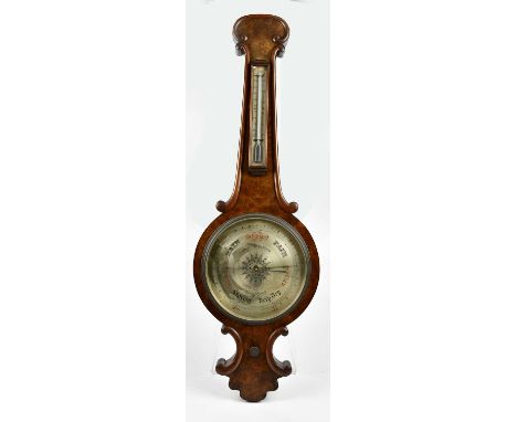 LOUIS CASARTELLI, LIVERPOOL; a Victorian walnut wheel barometer, with silvered dial, 100cm.