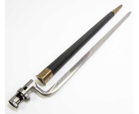 An 1876 pattern socket bayonet for the Martini-Henry rifle with 45cm tri-blade, in brass mounted leather scabbard, overall le