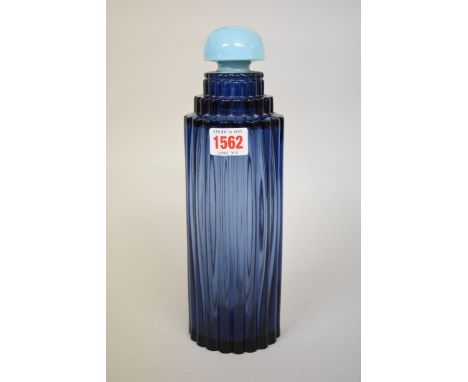 A large R Lalique blue glass 'Skyscraper' Worth perfume bottle,&nbsp;27.5cm high. 