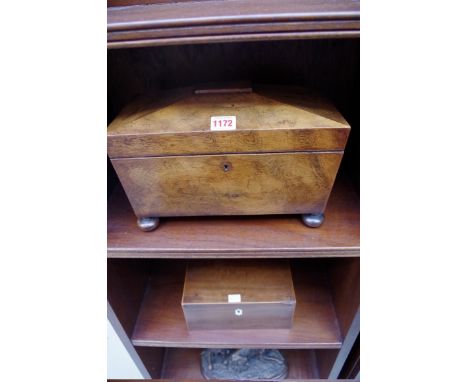 A 19th century rosewood sarcophagus tea caddy,&nbsp;31cm wide; together with another Georgian mahogany tea caddy, 23cm wide.&