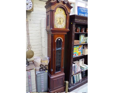 A good Edwardian musical longcase clock,&nbsp;with 12in gilt brass and silver dial, 223.5cm high, with three brass weights an