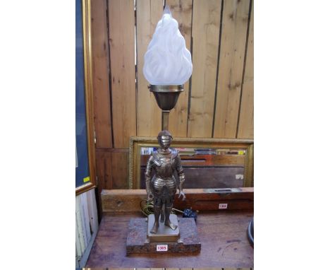 A bronzed metal knight figural table lamp,&nbsp;total height including shade 65cm.&nbsp; 