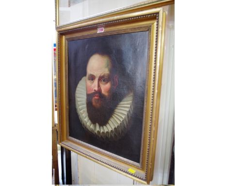 Dutch School,&nbsp;a head and shoulders portrait of a bearded man with a white ruff, oil on canvas, 47.5 x 39.5cm. 