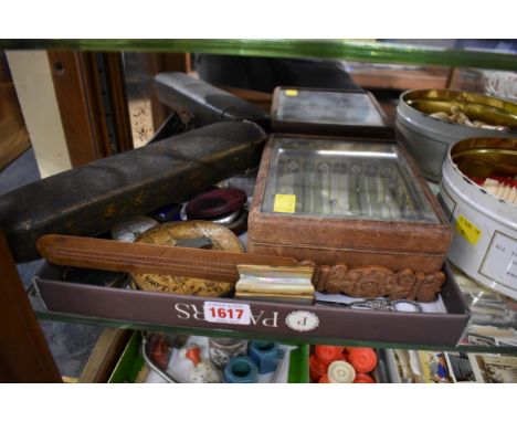 A mixed lot of works of art,&nbsp;to include a carved sandalwood letter knife; an Ottoman papier mache scribe's box; a Georgi