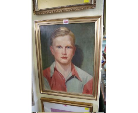 F J B,&nbsp;head and shoulders portrait of a young man, monogrammed and dated 1934, oil on canvas, 44.5 x 34.5cm. 