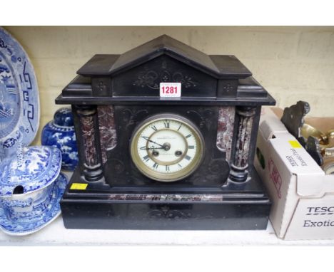 A Victorian slate and marble architectural mantel clock, 31.5cm high. 