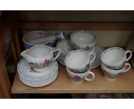 A Susie Cooper 'Parrot Tulip' pattern part tea service; together with a Spode Italian pattern mortar and pestle.&nbsp; 