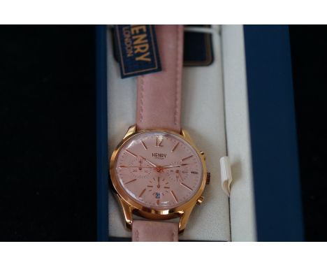 Henry London pink ladies chronograph quarts wristwatch, as new with tags &amp; box 