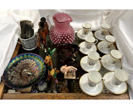 A set of eight Royal Worcester cups and saucers, together with a 19 century loving cup, Beswick horse, carnival glass bowl pe