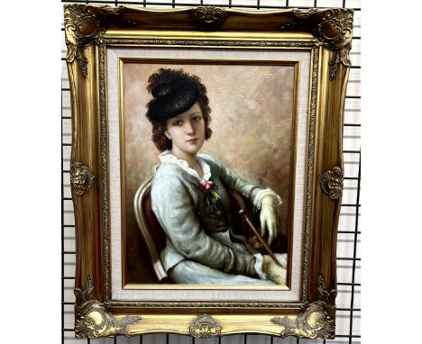 Johnny GastonHead and shoulders portrait of a ladyOil on canvas Signed 40 x 30cm