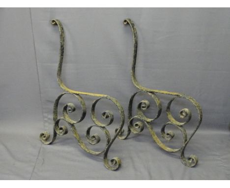 ORNATE WROUGHT IRON BENCH ENDS, a pair