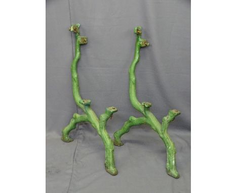 19TH CENTURY RUSTIC CAST IRON BENCH ENDS, a pair