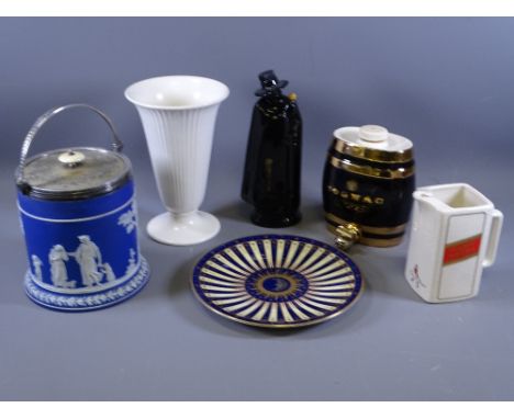 MIXED POTTERY &amp; PORCELAIN, a quantity, including a Wedgwood biscuit barrel and trumpet vase, Worcester Celebration 2001 p