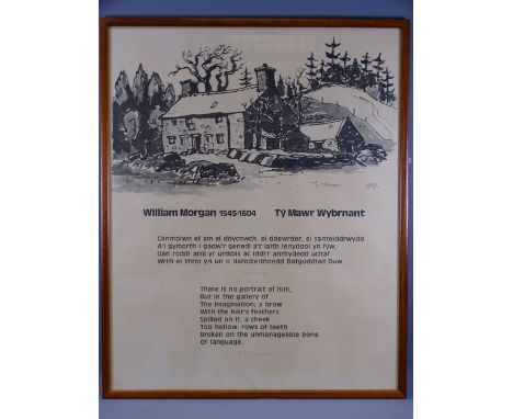 SIR KYFFIN WILLIAMS/R S THOMAS coloured print - Ty Mawr, Wybrnant with poems by R S Thomas and Gwenallt, signed with initials