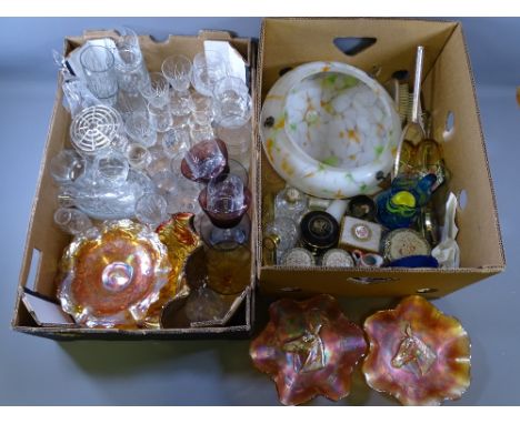 VINTAGE &amp; LATER GLASSWARE including carnival glassware, a pendant ceiling light shade and other items of interest