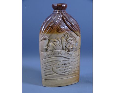 MR &amp; MRS CAUDLE STONEWARE FLASK, impressed 'E Burnett, Croydon', 21cms H
