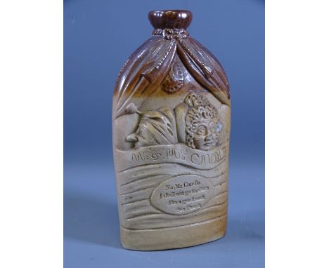 MR &amp; MRS CAUDLE STONEWARE FLASK, impressed 'E Burnett, Croydon', 21cms H