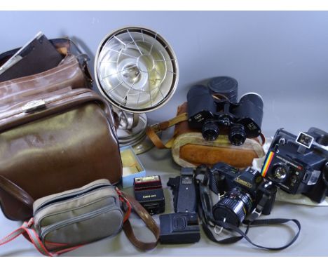 VINTAGE &amp; LATER CAMERAS, a pair of 7 x 50 binoculars and a vintage heat lamp ETC
