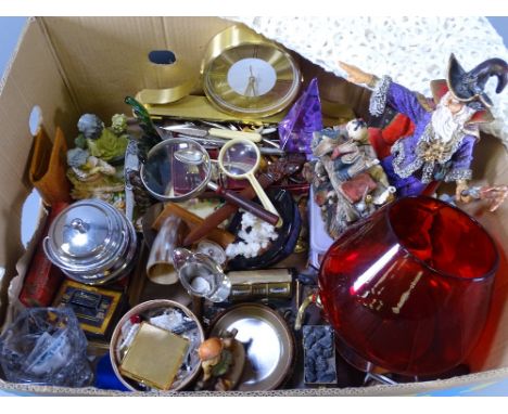 ORNAMENTAL ITEMS - an assortment including Hummel, mantle clock, Art glassware ETC