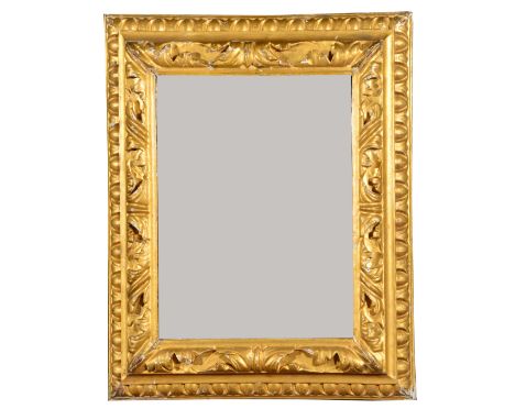 19th Century giltwood cushion mirror with egg and dart and acanthus leaf decoration, 50cm x 43cm overall