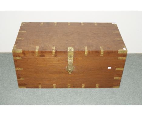 Hardwood and brass bound campaign trunk 83cm