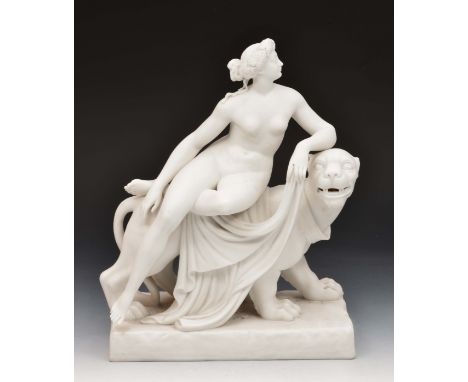 Minton Parian model 'Ariadne' and 'The Panther', 30cm across, 38cm high