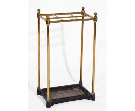 Brass stick stand with rectangular iron base, circa 1900, 33cm across