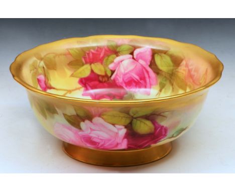 Royal Worcester porcelain bowl painted with roses 19.5cm