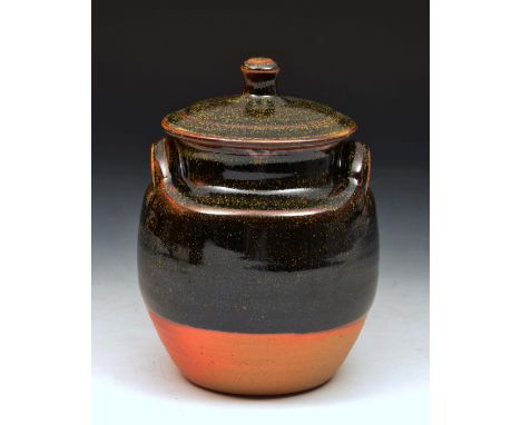 Ray Finch at Winchcombe Pottery Jar and cover in tenmoku glaze, impressed potter's seal, 17.5cm high