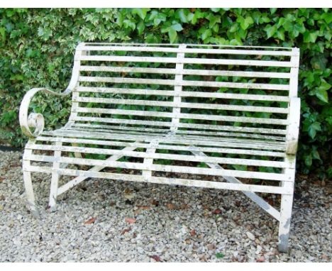 Victorian iron garden bench white painted, 126cm