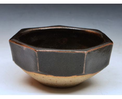 Janet Leach (British, 1918-1997) at Leach Pottery Bowl, of hexagonal form and with tenmoku glaze, impressed potter's and St. 