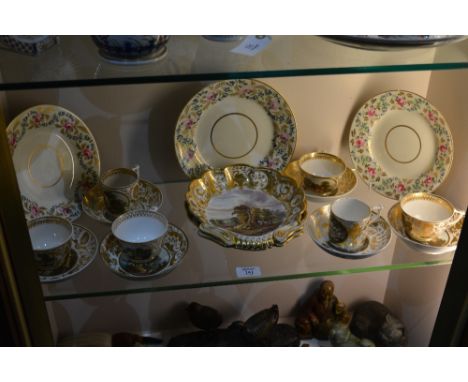 Two Derby named view serving dishes 'In Cumberland' and 'In Italy', six other Derby named view coffee cans, teacups and sauce
