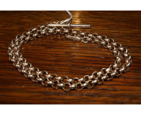 9ct gold watch chain of link form with 'T' bar, 52 grams