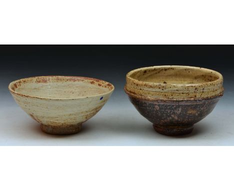 Jim Malone Two bowls, one with hakeme glaze, the other with tenmoku glaze, each impressed potter's seal, 16.5cm across and 15