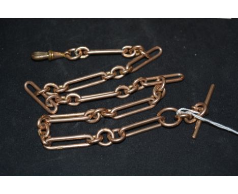 9ct gold chain of long link form with 'T' bar, 57 grams