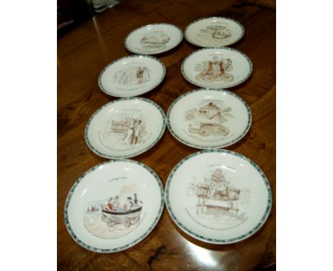 Eight French plates circa 1900, each printed with humorous cartoons and automobiles including 'C' Automobile de la Globe', 'L