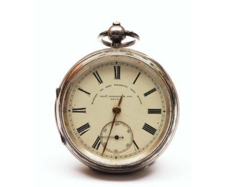 Silver pocket watch with enamel dial with supplementary second hand, engine turned case and key wound mechanism by Thomas Rus