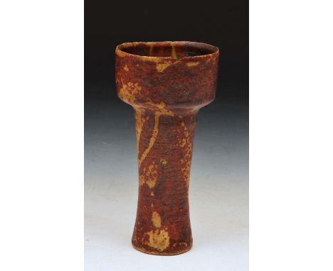 Janet Leach (British, 1918-1997) (attributed to) Vessel, red and dripped ochre glaze, 15.5cm high.