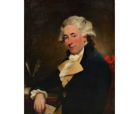 Early 19th Century English School Portrait of John Matlock, seated wearing a green jacket and cream waistcoat holding a lette